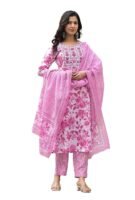 Women Embroidery Straight Floral Printed Kurta and Pant Set with Dupatta