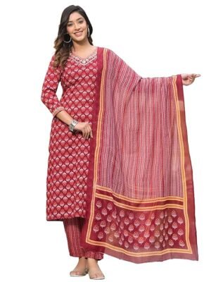 Women Printed Straight Kurta and Pant Set with Dupatta