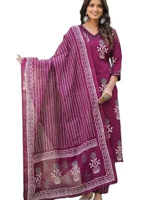 Women Straight Printed Kurta And Pant Set With Dupatta