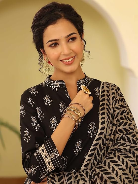 Cotton Blend Paisley Printed Straight Kurta Pant with Dupatta