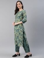 Women's Cotton Blend Floral Printed Straight Kurta Pant With Dupatta