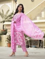 Women Embroidery Straight Floral Printed Kurta and Pant Set with Dupatta