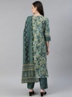 Women's Cotton Blend Floral Printed Straight Kurta Pant With Dupatta