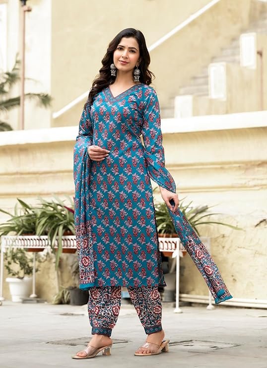 Straight Floral Printed Kurta and Pant Set with Dupatta | Ethnic Set | Dupatta Set | Suit Set | Kurta Set |