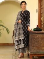 Cotton Blend Paisley Printed Straight Kurta Pant with Dupatta